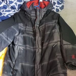 Boys youth jacket red and black winter coat.